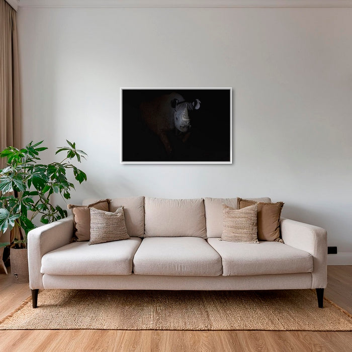 Rhinocéros noir dans le noir de la nuit